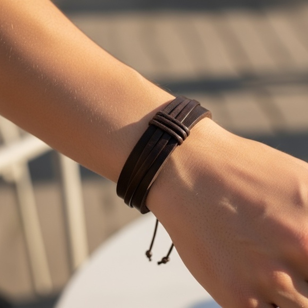 Brown Leather Adjustable Bracelet